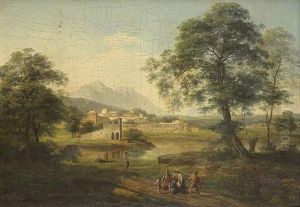 Vue Des Campagnes De Rome Avec Belisaire Rencontrant Des Paysans by Pierre-Antoine Marchais
