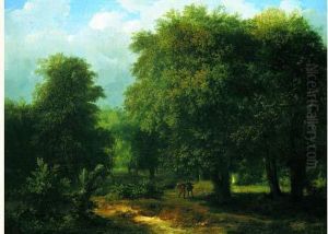 Paysage De Sous-bois Anime De Promeneurs by Pierre-Antoine Marchais