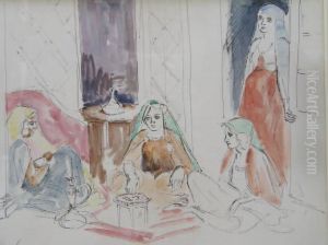 Scene D'interieur Orientale. by Jean Hippolyte Marchand