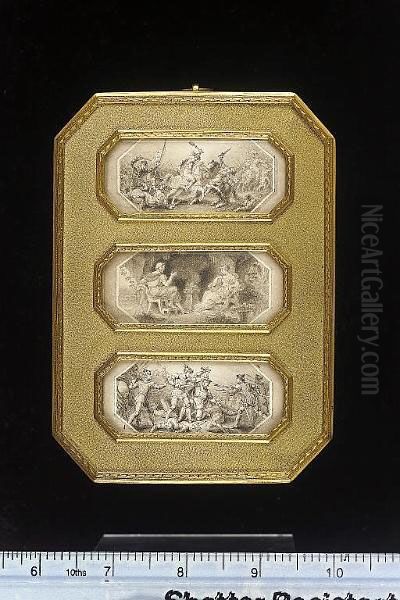 Three Scenes: Two Depicting Battle Scenes; And A Classical Scene Of A Gentleman And Lady In Conversation - view 1