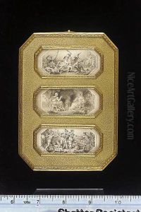 Three Scenes: Two Depicting Battle Scenes; And A Classical Scene Of A Gentleman And Lady In Conversation