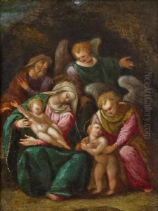 Die Heilige Familie Mit Dem Johannesknaben Und Zwei Engeln by Girolamo Marchesi da Cotignola