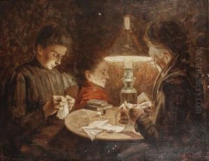 Women Sewing By Lamplight by Salvatore Marchesi