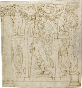 Minerva In A Niche, Flanked By Putti And A Caryatid Minerva In A Niche, Flanked By Putti And A Caryatid