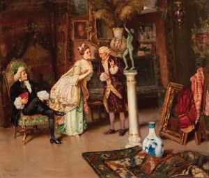 Figures In A Collector's Interior by Ludovico Marchetti