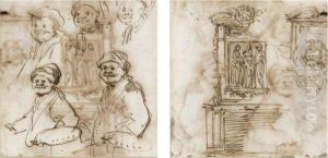 Double-sided Sheet With A Caricature Of An Artist And Studiesfor A Chimney-piece In Villa Albani