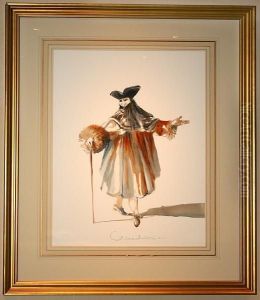 Six Framed Watercolor On Paper Of Venetianmasked Figures by Carlo Marchioni