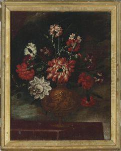 Carnations And Passion Flowers In An Urn On A Ledge by Elisabetta Marchioni