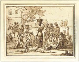 Figures Tending To The Sick With Onlookers In A Landscape