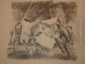 Deux Chevaux Au Repos Sous Un Arbre by Andre Mare