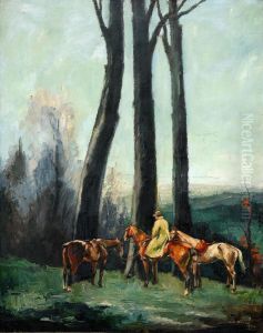 Ryttare Vid Skogsbryn by Andre Mare