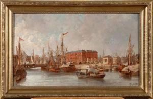 Port De Bruxelles Anime A La Hauteur Des Entrepots De Tour Et Taxis by Emile Raphael Marechal