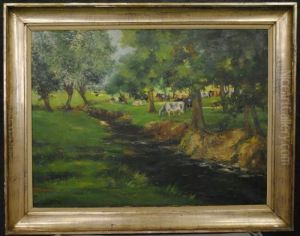 Paysage Champetre Avec Vaches Et Saules by Francois Marechal