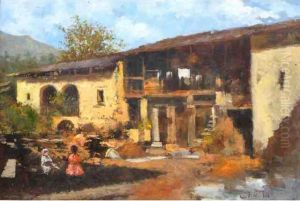 Cour De Ferme Animee by Louis Demarez Marechal