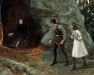 Young Children Approaching The Witch's Cave