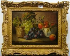 Still Life , Red And White Grapes And Fruit Upon A Table