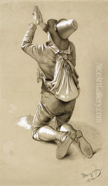 A Wayfarer, Pictured Kneeling With Hands Raised In Prayer - view 1