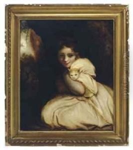 Portrait Of A Girl Holding A Cat by Harriet Maria Wright