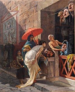 Italian
The Mask Seller, A Roman Street Scene by Cesare Mariani