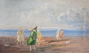 Sulla Spiaggia Di Bordighera by Pompeo Mariani