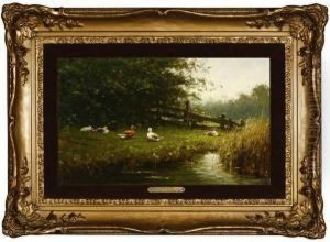 Ducks By The Pond by Adrianus Koekkoek Marianus