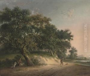 Travellers On A Track At Dusk by Adrianus Koekkoek Marianus