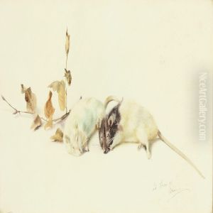 Two White Rats And A Fall Branch
