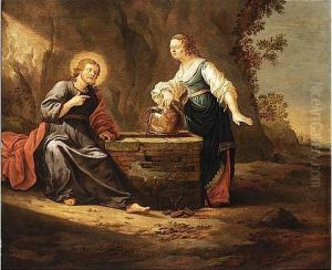 Christ With The Woman Of Samaria (john 4:1-30) by Jan A. Marienhof