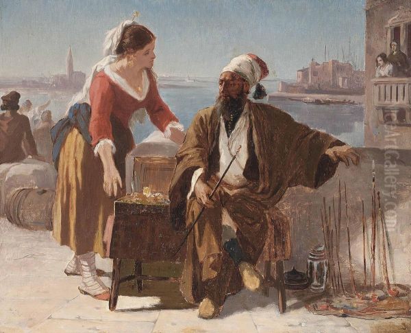 A Turkish Pipe Seller On A Venetian Quayside - view 1