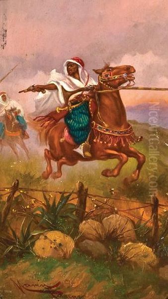 Arab Horsemen Riding Into Battle - view 1