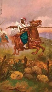 Arab Horsemen Riding Into Battle by Emile Marin