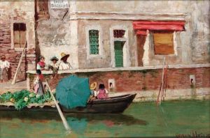 A Market Boat In Venice by Giovanni Marin