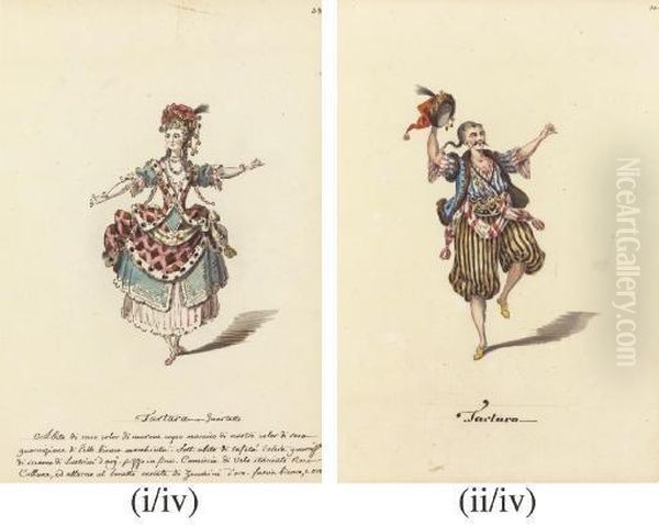 Four Drawings Of Tartar Costume Designs - view 1