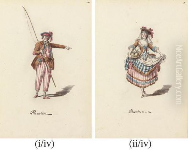 Pescatori; Pescatrice; Conttadino; And Conttadina Costume Designs - view 1
