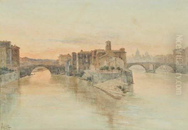 L'ile Tiberine Au Couchant, Rome - view 1
