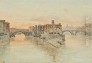 L'ile Tiberine Au Couchant, Rome by Leopoldo Mariotti