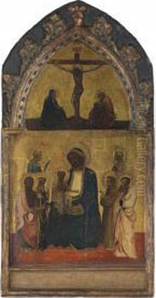 The Madonna And Child Surrounded By Saints John The Baptist, Catherine Of Alexandria, Francis Of Assisi And Bartholomew And Other Saints, With The Crucifixion - view 1