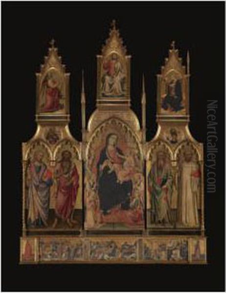Madonna Col Bambino In Trono E Angeli, San Giacomo Maggiore, San Giovanni Battista, Sant'andrea E San Bernardo; Re David, Mose; Annunciazione, Cristo Benedicente; Donatore, Bernardo Di Tommaso Serristori, Decapitazione Di San Giacomo, Battesimo Di Cris - view 1