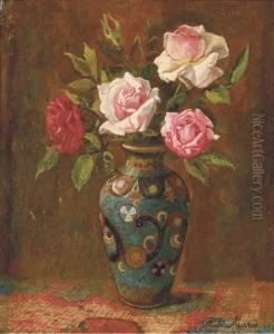 Rozen: Roses In A Cloissone Vase by Frits Maris