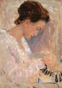 Elegant Woman Sewing by Simon Maris