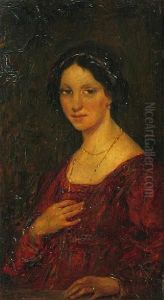 A Portrait Of A Lady In A Red Dress by Simon Maris