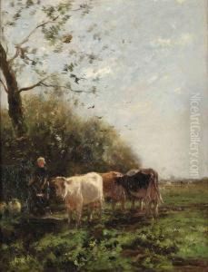 A Farmer's Wife With Grazing Cows by Willem Maris