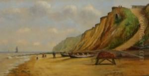 Norfolk Coastal Scene With Figures And Yarmouth Boats