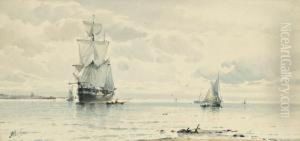A Collier Drying Her Sails At The Mouth Of An Estuary