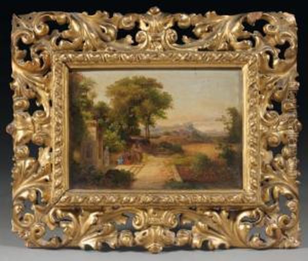 Paysage Italien Aux Environs Deflorence,
Une Villa Animee De Personnages Au Premier Plan - view 1