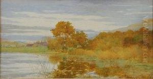 Autumnal Landscape With Tranquil Lake by George Marks
