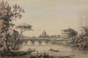 A View Of The Tiber With Saint Peter's And The Castel Sant'angelo, Rome by William Marlow