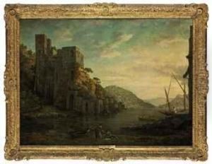 View Of The Coast Near Naples, With Figures In Rowing Boats In The Foreground by William Marlow