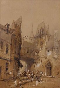 Scene De Village Animee by Paul Marny