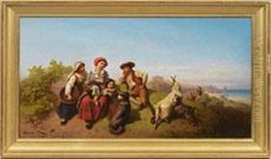 Rastendejunge Bauernfamilie In Italienischer Landschaft by Ferdinand Marohn